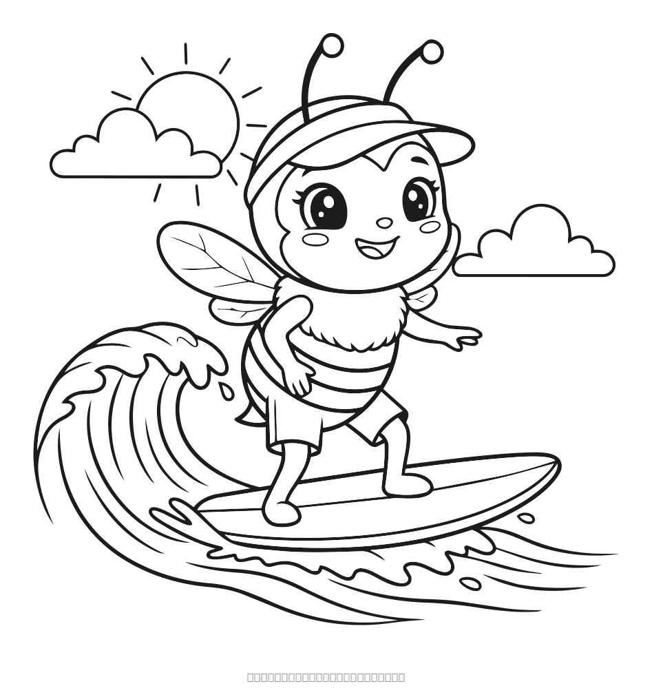 L'abeille fait du surf — coloriage à imprimer