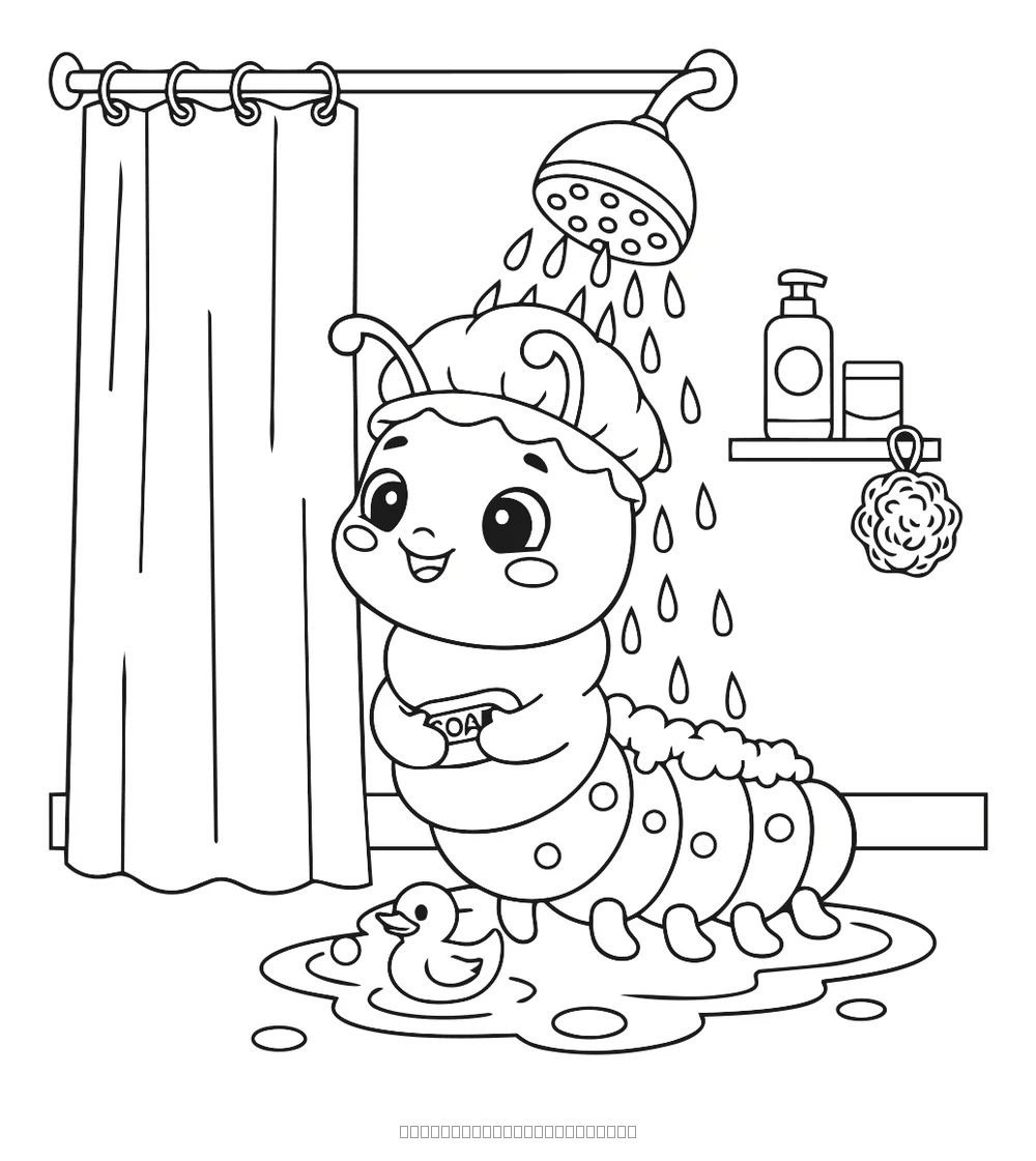 La chenille prend une douche — coloriage à imprimer