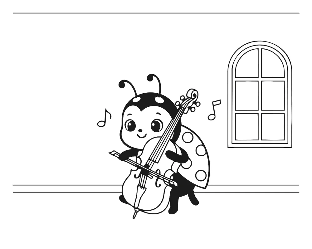 La coccinelle joue du violoncelle — coloriage à imprimer