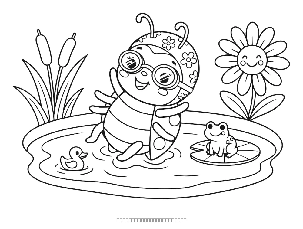 La coccinelle nage — coloriage à imprimer
