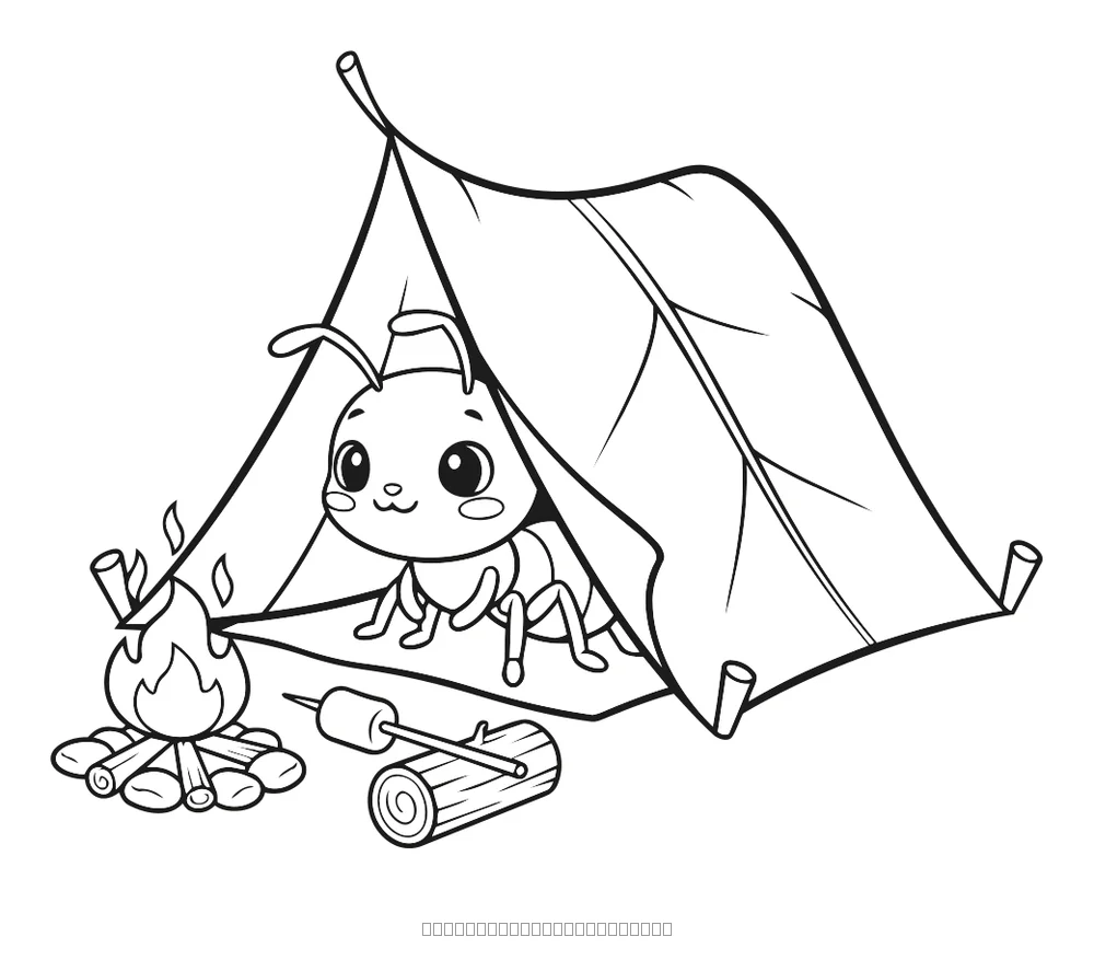 La fourmi fait du camping — coloriage à imprimer