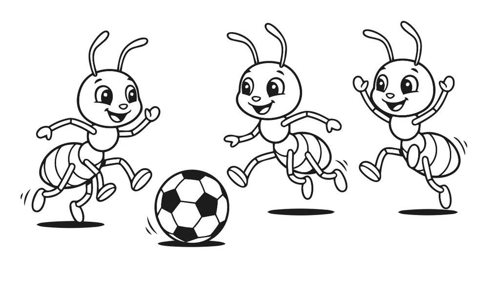 Les fourmis jouent au foot — coloriage à imprimer