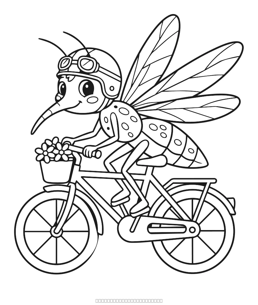 Le moustique fait du vélo — coloriage à imprimer