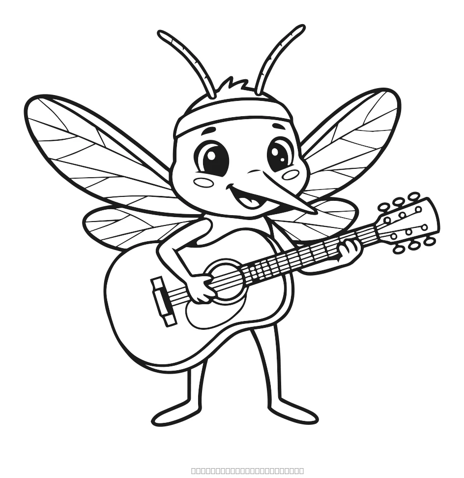 Le moustique joue de la guitare — coloriage à imprimer