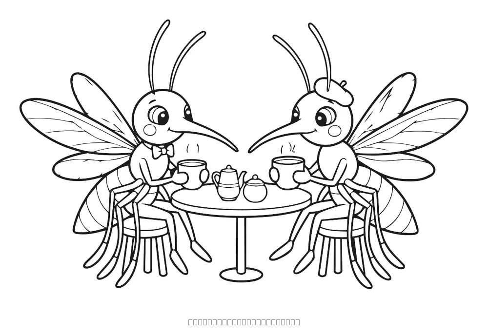 Les moustiques boivent le thé — coloriage à imprimer