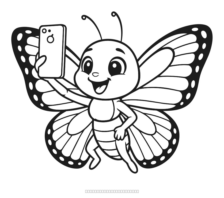 Le papillon fait un selfie — coloriage à imprimer