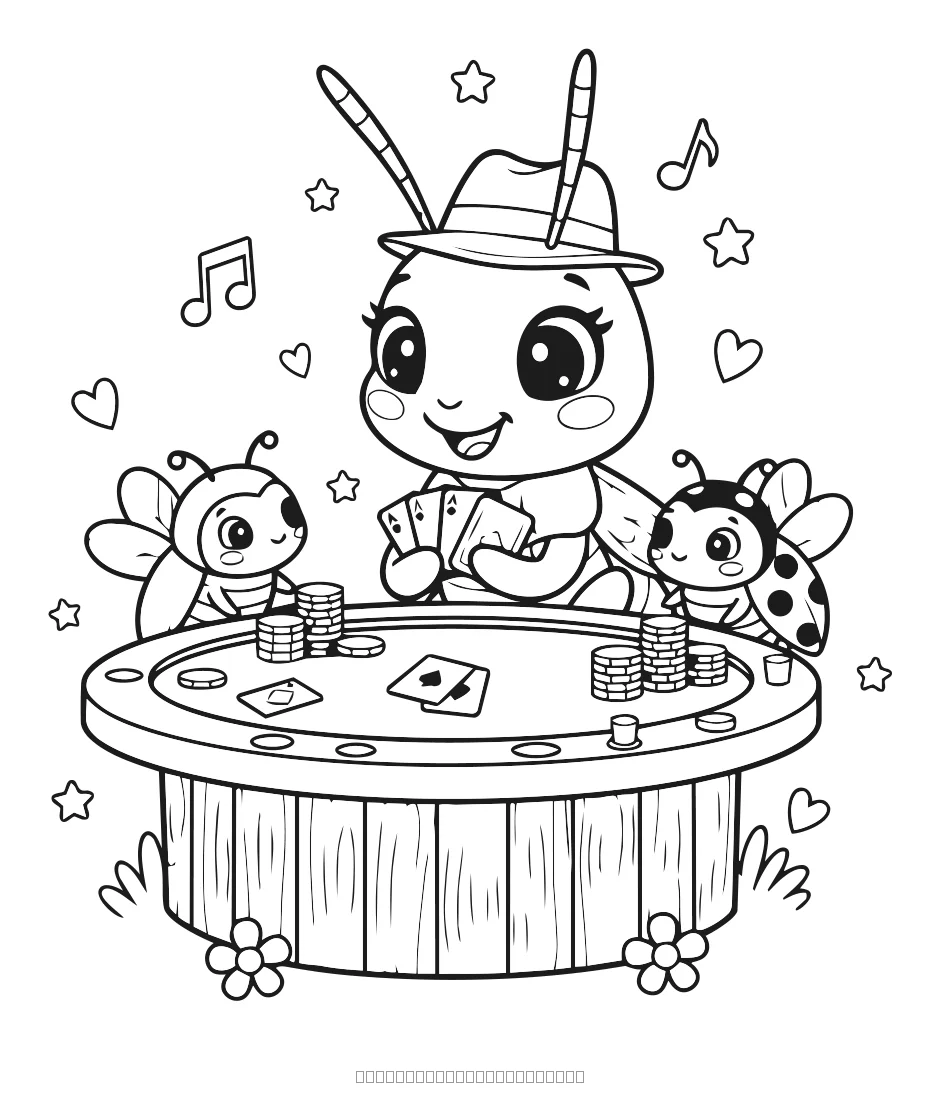 La sauterelle joue au poker — coloriage à imprimer