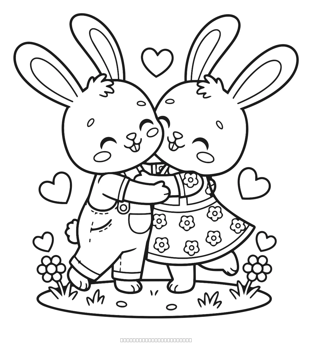 Coloriage couple de lapins amoureux à imprimer