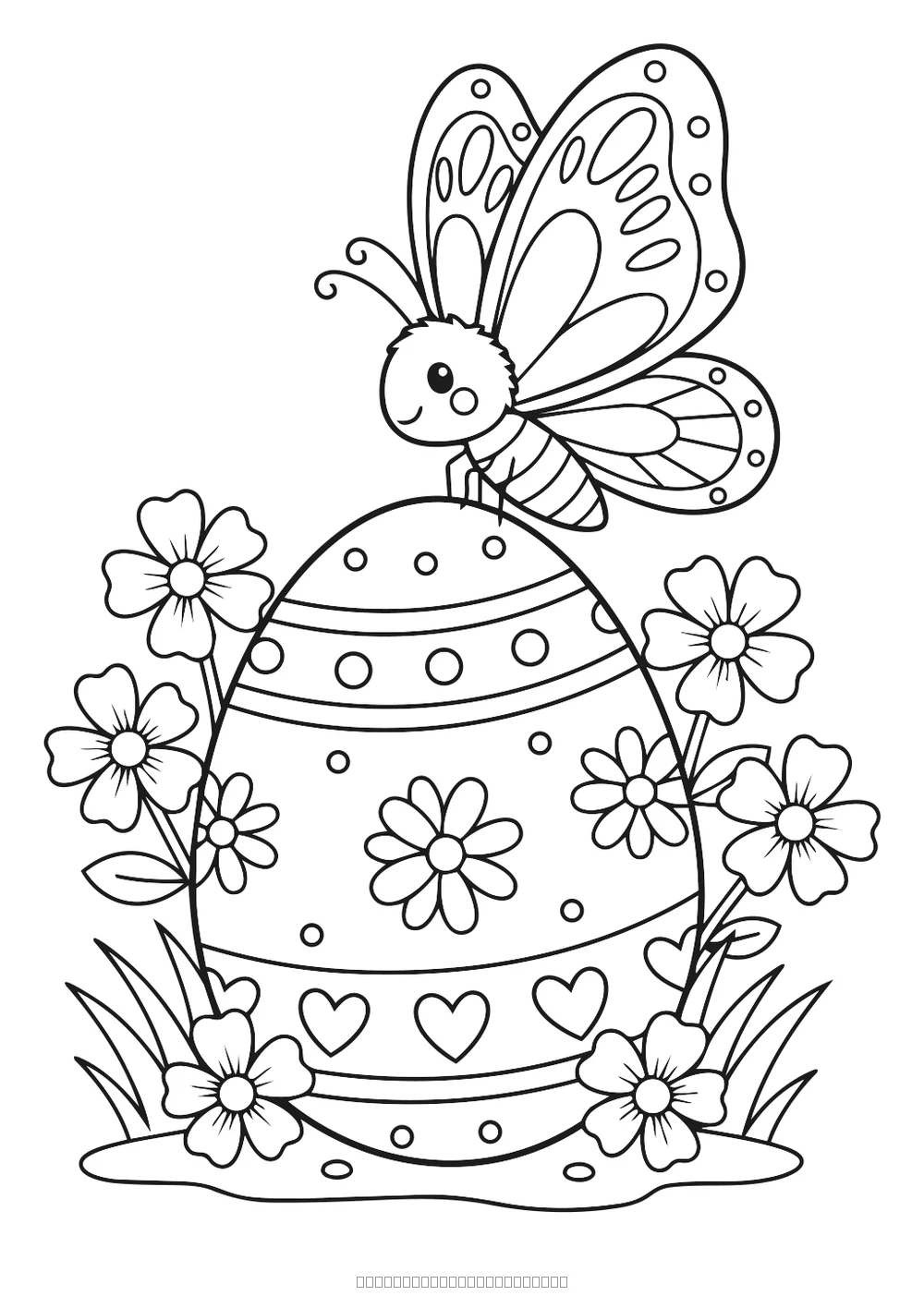Coloriage grand œuf de pâques fleuri à imprimer