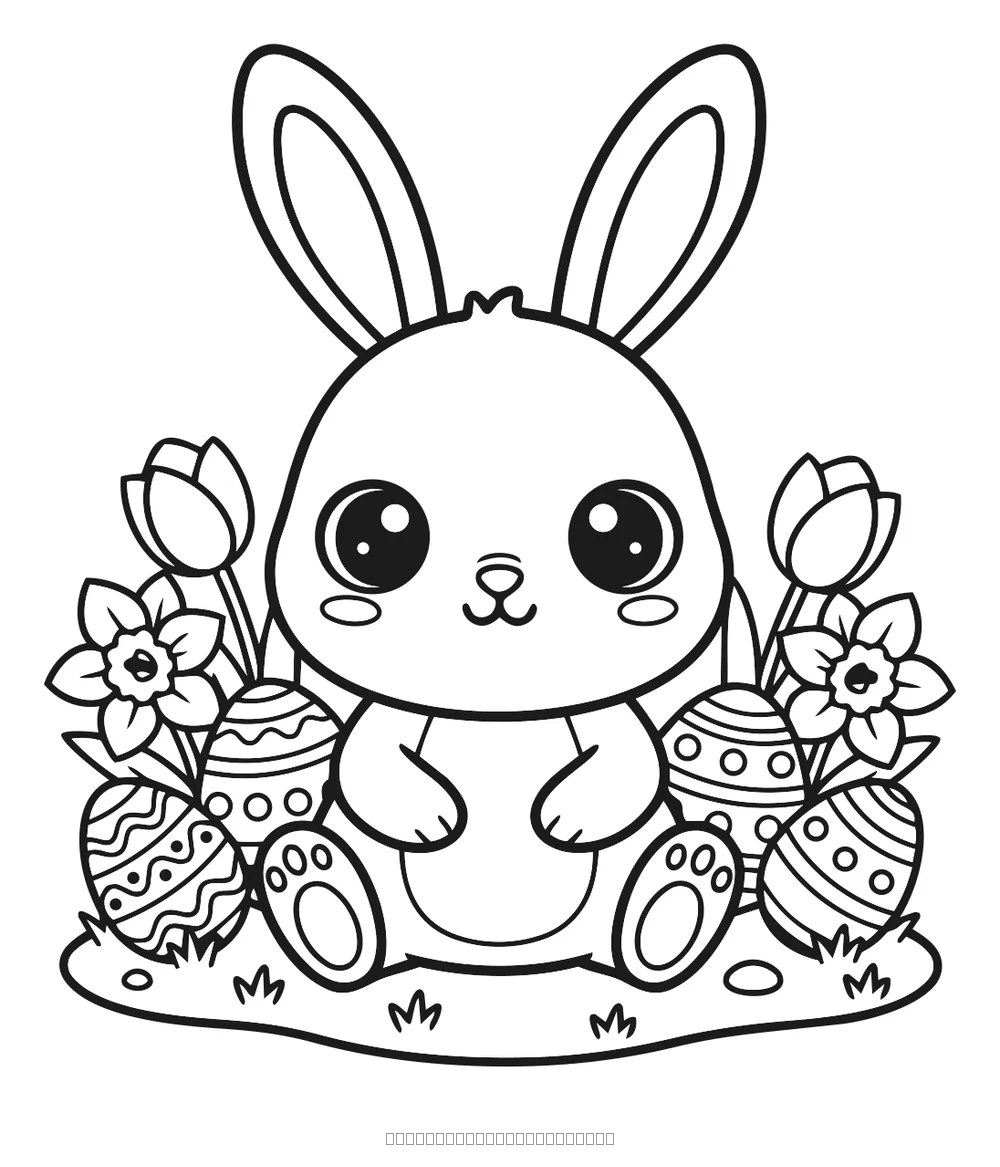 Coloriage lapin de pâques et ses œufs à imprimer