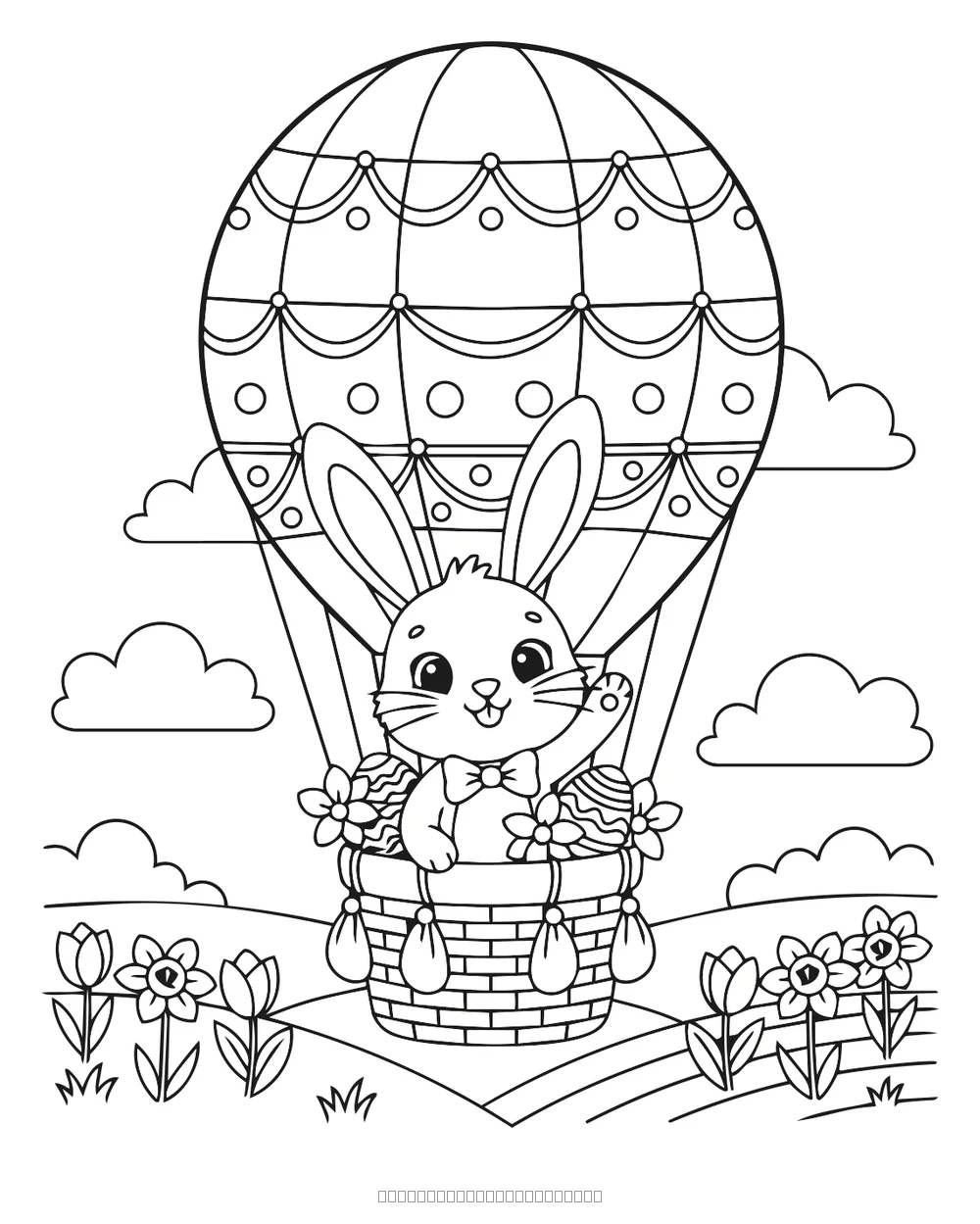 Coloriage lapin en montgolfière de pâques à imprimer