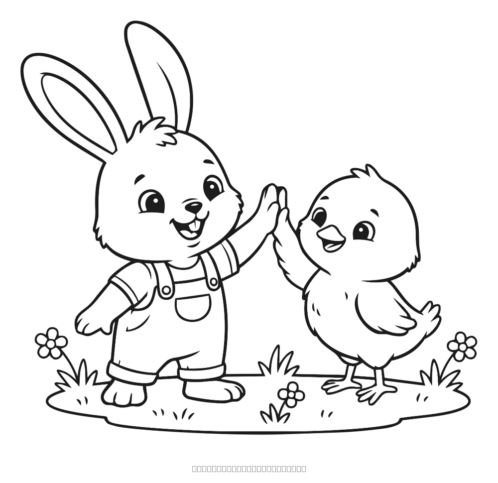 Coloriage lapin et poussin complices à imprimer