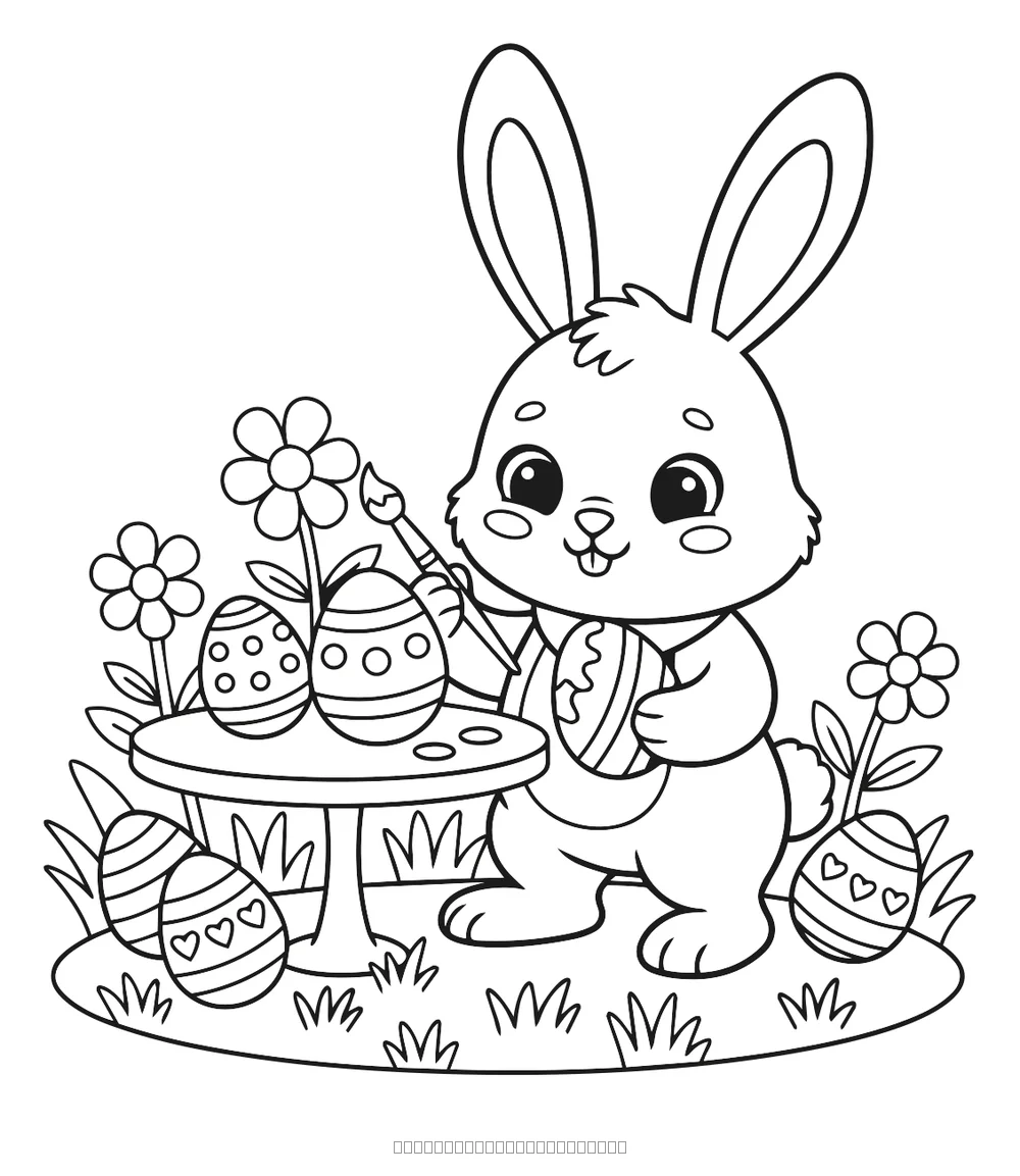 Coloriage lapin et son étal d'œufs à imprimer