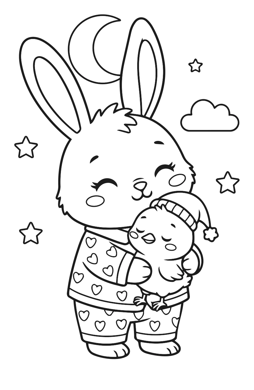 Coloriage lapin qui câline un bébé lapin à imprimer