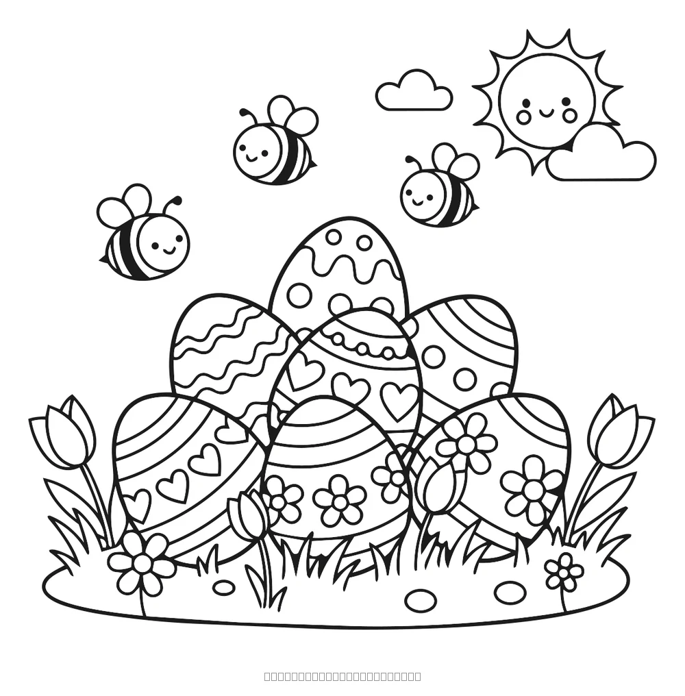 Coloriage œufs de pâques au soleil à imprimer