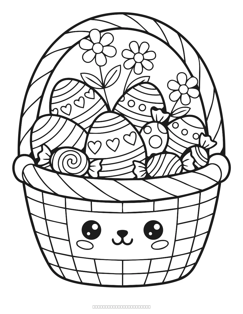 Coloriage panier de pâques rempli d'œufs à imprimer