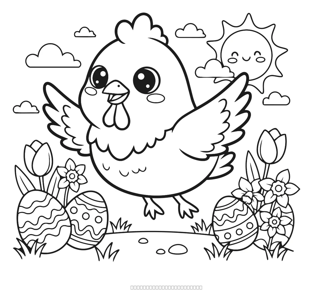 Coloriage poule de pâques au printemps à imprimer