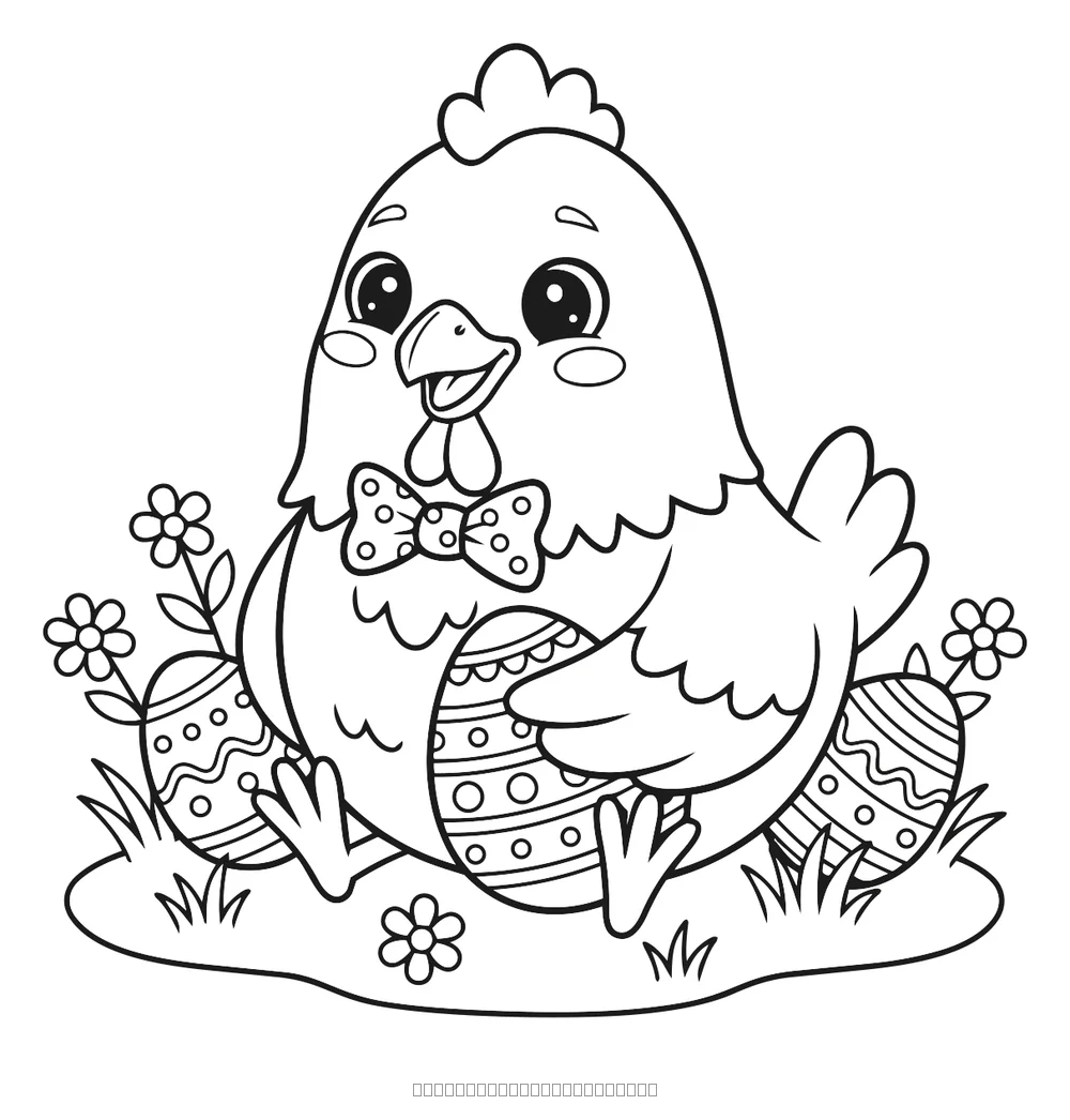 Coloriage poule de pâques et ses œufs à imprimer
