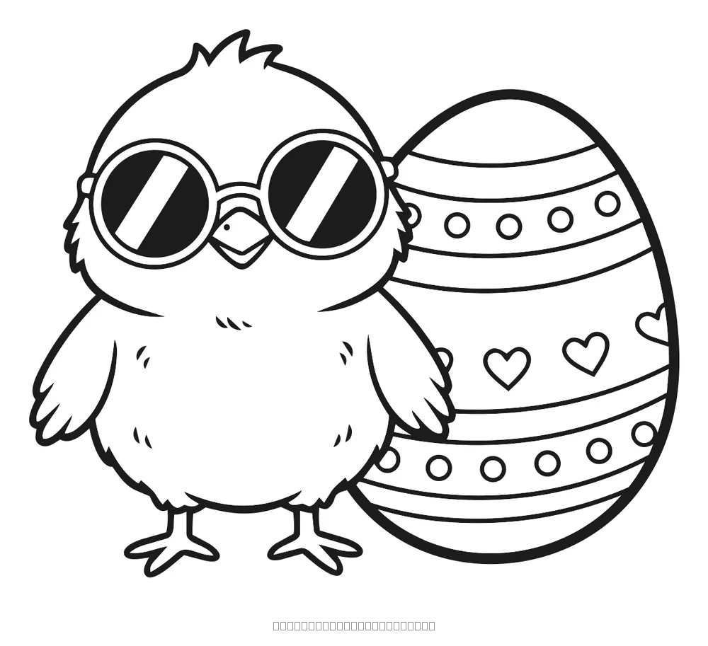 Coloriage poussin à lunettes et œuf de pâques à imprimer