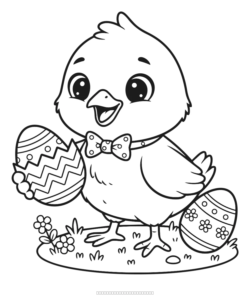 Coloriage poussin avec un œuf de pâques à imprimer