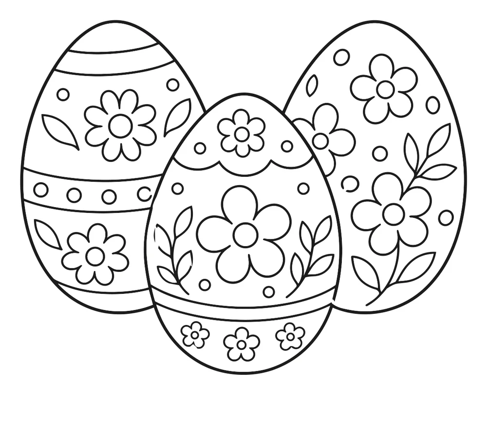 Coloriage trois œufs de pâques fleuris à imprimer