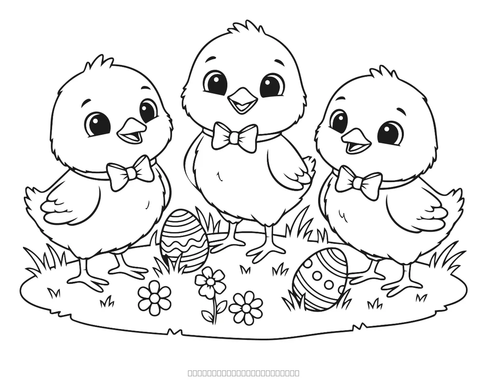 Coloriage trois poussins de pâques à imprimer